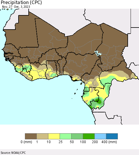 Western Africa Precipitation (CPC) Thematic Map For 11/27/2023 - 12/3/2023