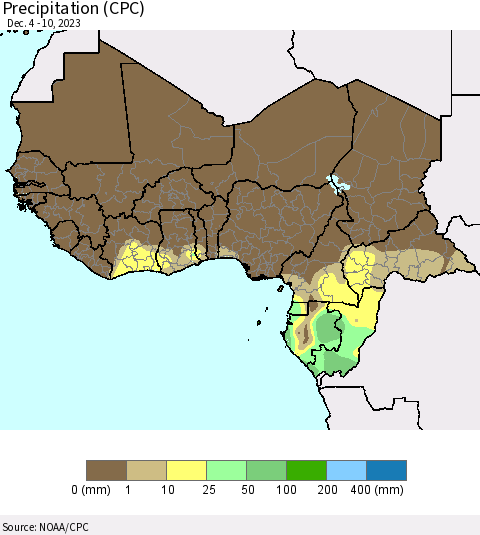 Western Africa Precipitation (CPC) Thematic Map For 12/4/2023 - 12/10/2023