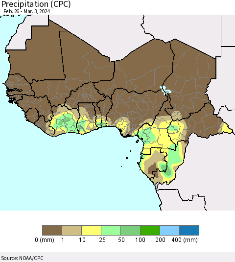 Western Africa Precipitation (CPC) Thematic Map For 2/26/2024 - 3/3/2024