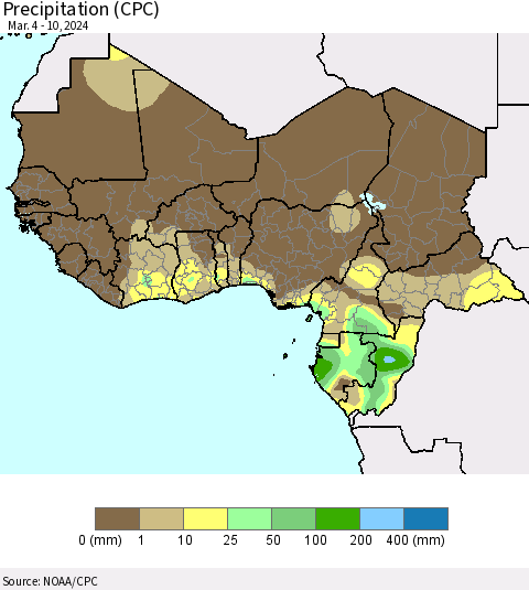 Western Africa Precipitation (CPC) Thematic Map For 3/4/2024 - 3/10/2024