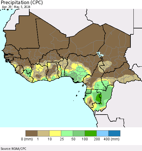 Western Africa Precipitation (CPC) Thematic Map For 4/29/2024 - 5/5/2024