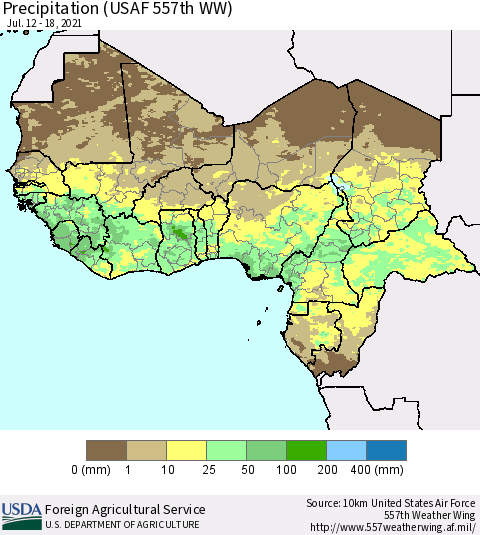 Western Africa Precipitation (USAF 557th WW) Thematic Map For 7/12/2021 - 7/18/2021