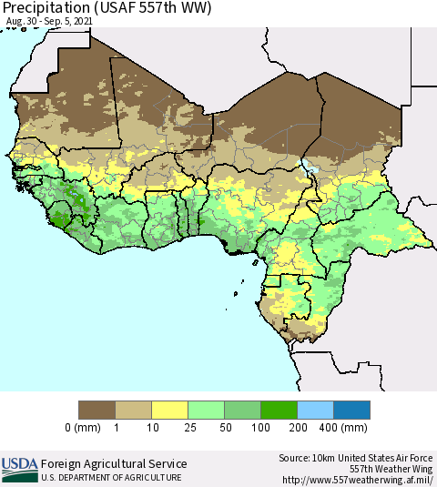 Western Africa Precipitation (USAF 557th WW) Thematic Map For 8/30/2021 - 9/5/2021