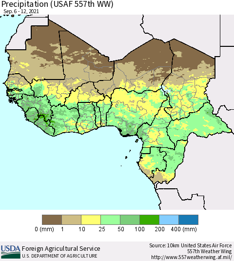 Western Africa Precipitation (USAF 557th WW) Thematic Map For 9/6/2021 - 9/12/2021