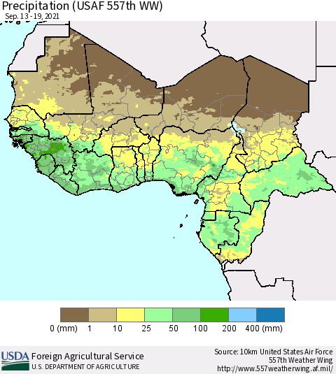 Western Africa Precipitation (USAF 557th WW) Thematic Map For 9/13/2021 - 9/19/2021