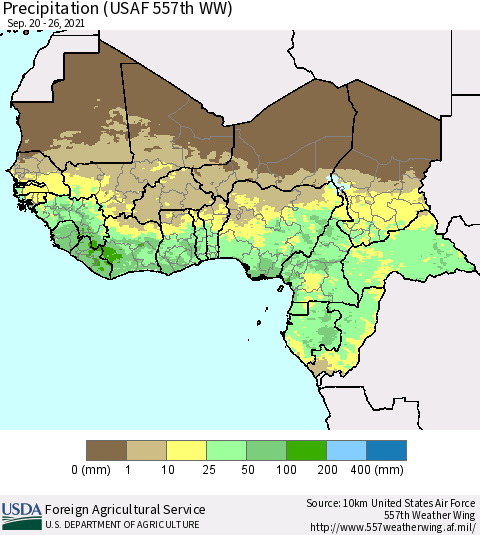 Western Africa Precipitation (USAF 557th WW) Thematic Map For 9/20/2021 - 9/26/2021