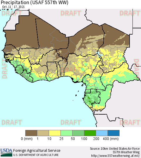 Western Africa Precipitation (USAF 557th WW) Thematic Map For 10/11/2021 - 10/17/2021