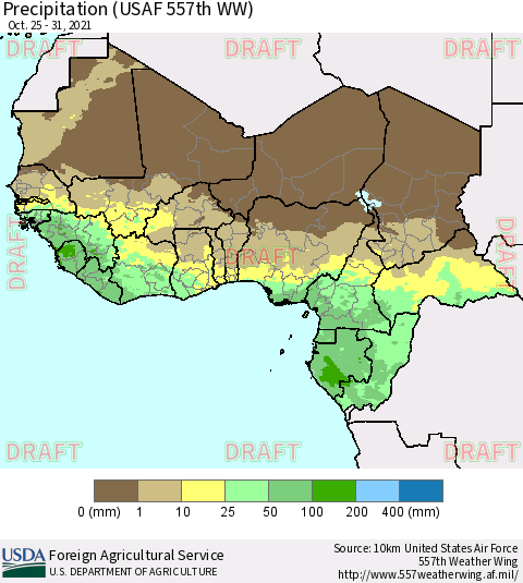 Western Africa Precipitation (USAF 557th WW) Thematic Map For 10/25/2021 - 10/31/2021
