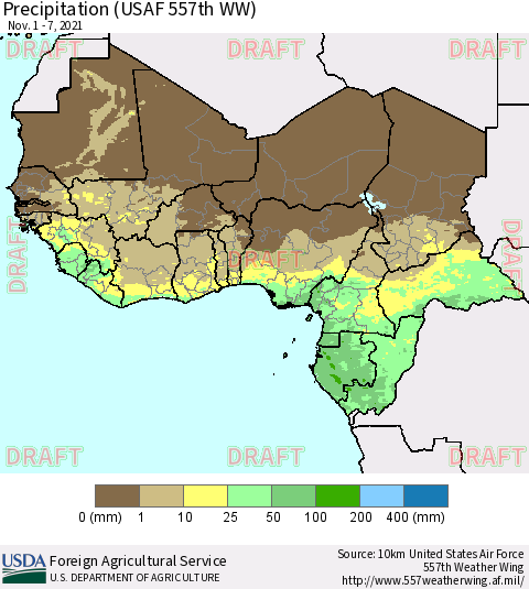 Western Africa Precipitation (USAF 557th WW) Thematic Map For 11/1/2021 - 11/7/2021