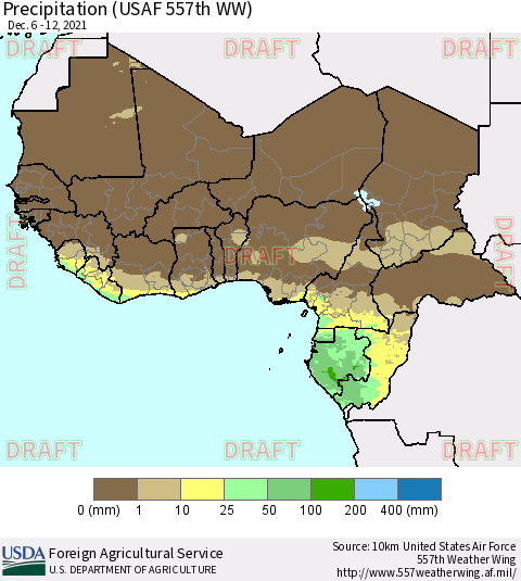 Western Africa Precipitation (USAF 557th WW) Thematic Map For 12/6/2021 - 12/12/2021