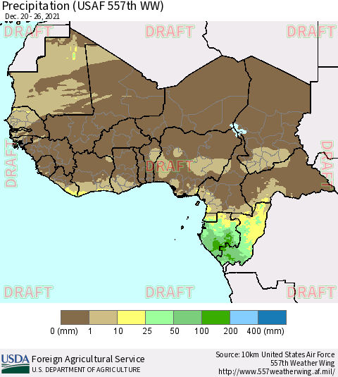 Western Africa Precipitation (USAF 557th WW) Thematic Map For 12/20/2021 - 12/26/2021