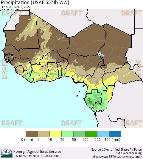 Western Africa Precipitation (USAF 557th WW) Thematic Map For 2/28/2022 - 3/6/2022