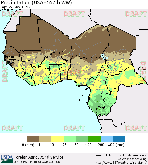 Western Africa Precipitation (USAF 557th WW) Thematic Map For 4/25/2022 - 5/1/2022