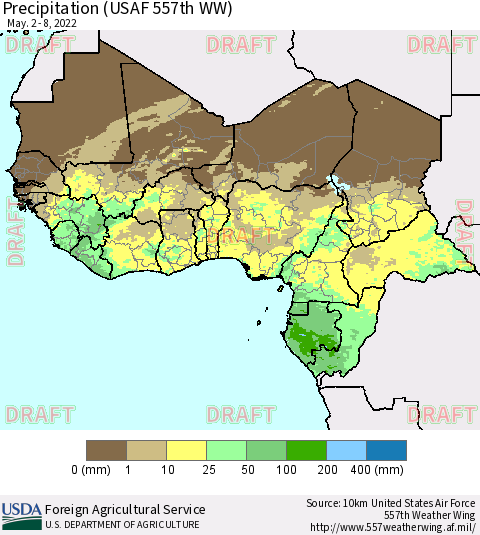 Western Africa Precipitation (USAF 557th WW) Thematic Map For 5/2/2022 - 5/8/2022