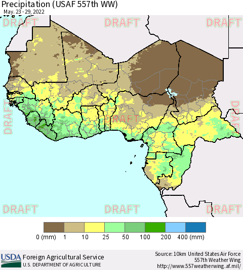Western Africa Precipitation (USAF 557th WW) Thematic Map For 5/23/2022 - 5/29/2022