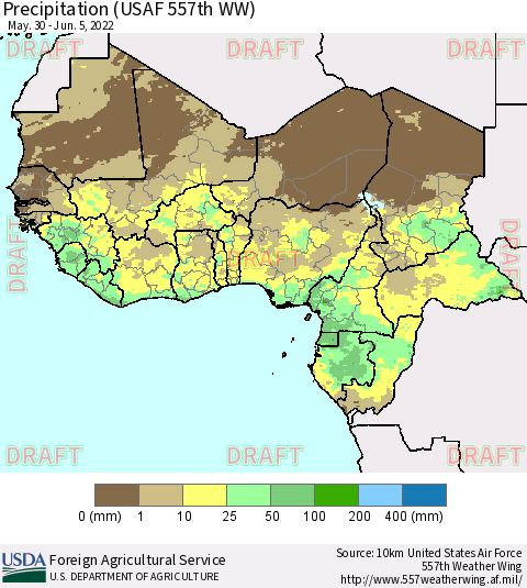 Western Africa Precipitation (USAF 557th WW) Thematic Map For 5/30/2022 - 6/5/2022