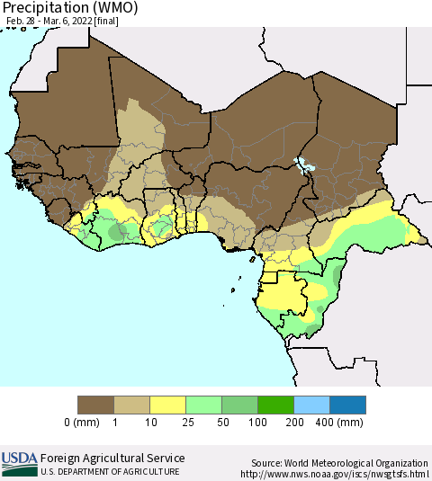 Western Africa Precipitation (WMO) Thematic Map For 2/28/2022 - 3/6/2022