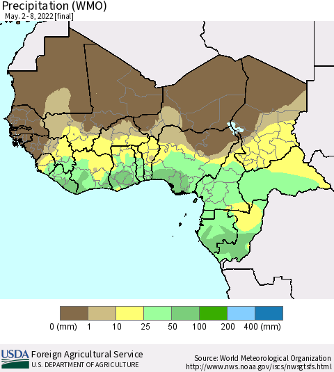 Western Africa Precipitation (WMO) Thematic Map For 5/2/2022 - 5/8/2022