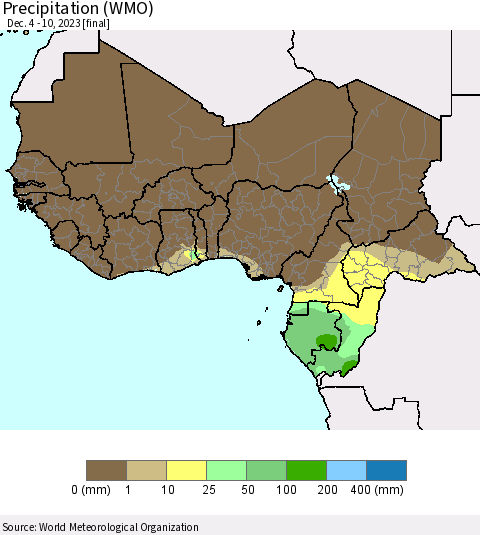 Western Africa Precipitation (WMO) Thematic Map For 12/4/2023 - 12/10/2023