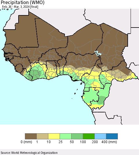 Western Africa Precipitation (WMO) Thematic Map For 2/26/2024 - 3/3/2024