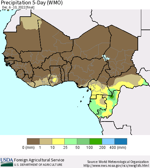 Western Africa Precipitation 5-Day (WMO) Thematic Map For 12/6/2022 - 12/10/2022