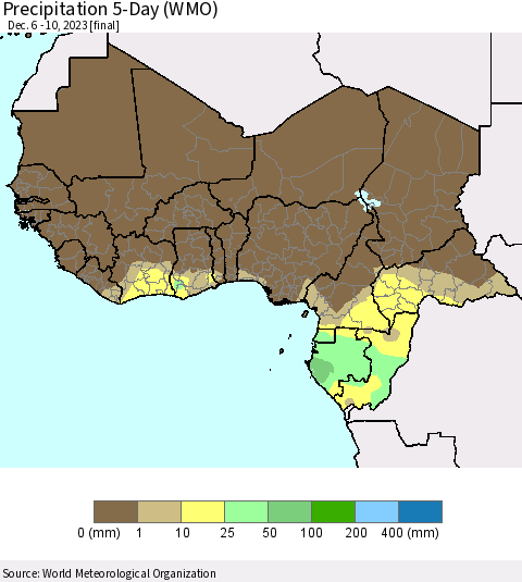 Western Africa Precipitation 5-Day (WMO) Thematic Map For 12/6/2023 - 12/10/2023