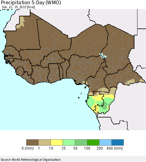 Western Africa Precipitation 5-Day (WMO) Thematic Map For 12/21/2023 - 12/25/2023