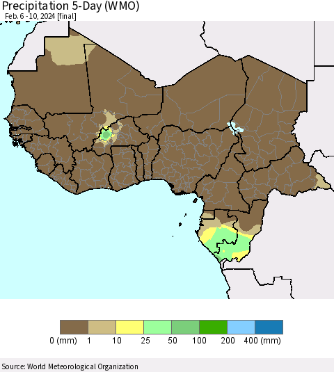 Western Africa Precipitation 5-Day (WMO) Thematic Map For 2/6/2024 - 2/10/2024
