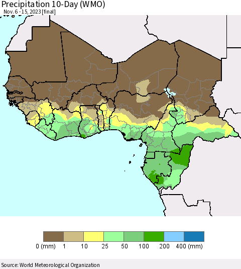 Western Africa Precipitation 10-Day (WMO) Thematic Map For 11/6/2023 - 11/15/2023