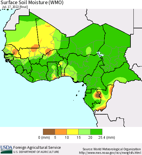 Western Africa Surface Soil Moisture (WMO) Thematic Map For 7/11/2022 - 7/17/2022