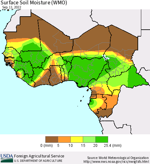 Western Africa Surface Soil Moisture (WMO) Thematic Map For 9/5/2022 - 9/11/2022