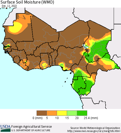 Western Africa Surface Soil Moisture (WMO) Thematic Map For 12/5/2022 - 12/11/2022