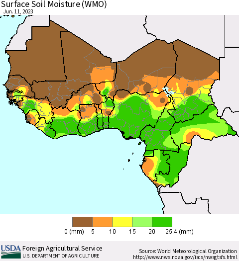Western Africa Surface Soil Moisture (WMO) Thematic Map For 6/5/2023 - 6/11/2023