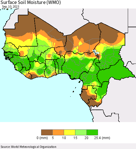 Western Africa Surface Soil Moisture (WMO) Thematic Map For 9/4/2023 - 9/10/2023