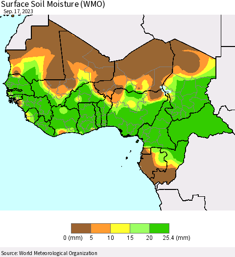 Western Africa Surface Soil Moisture (WMO) Thematic Map For 9/11/2023 - 9/17/2023