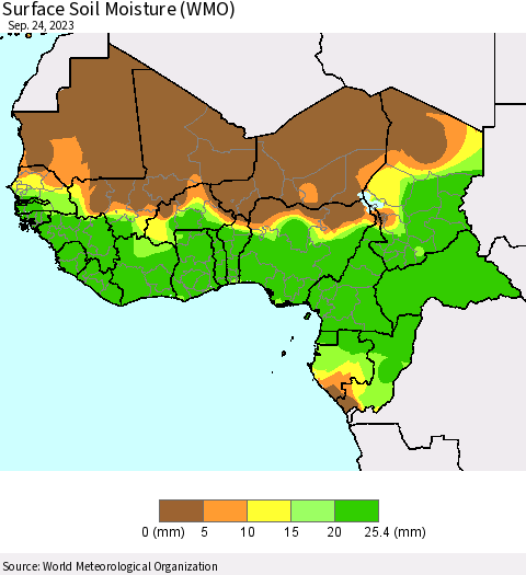 Western Africa Surface Soil Moisture (WMO) Thematic Map For 9/18/2023 - 9/24/2023