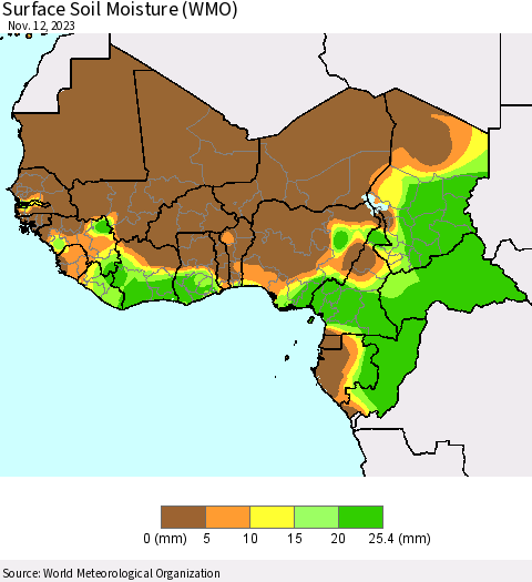 Western Africa Surface Soil Moisture (WMO) Thematic Map For 11/6/2023 - 11/12/2023