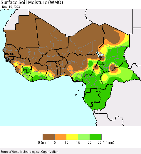 Western Africa Surface Soil Moisture (WMO) Thematic Map For 11/13/2023 - 11/19/2023