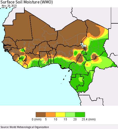 Western Africa Surface Soil Moisture (WMO) Thematic Map For 11/20/2023 - 11/26/2023