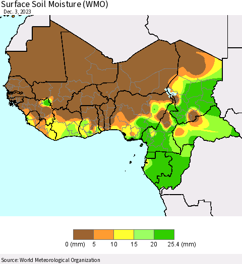 Western Africa Surface Soil Moisture (WMO) Thematic Map For 11/27/2023 - 12/3/2023