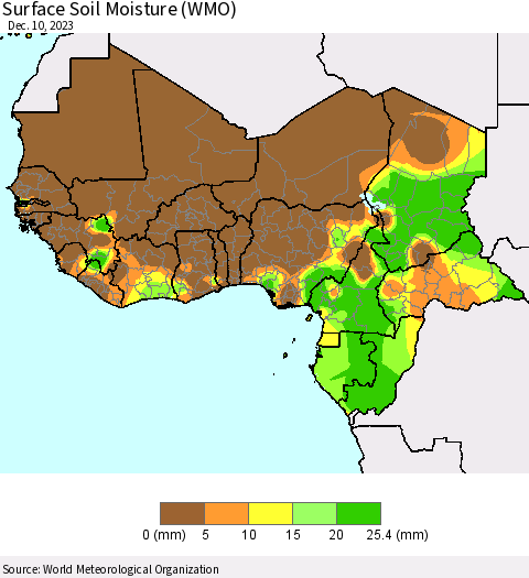 Western Africa Surface Soil Moisture (WMO) Thematic Map For 12/4/2023 - 12/10/2023