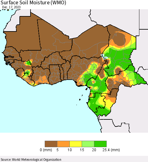 Western Africa Surface Soil Moisture (WMO) Thematic Map For 12/11/2023 - 12/17/2023