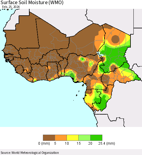 Western Africa Surface Soil Moisture (WMO) Thematic Map For 2/19/2024 - 2/25/2024