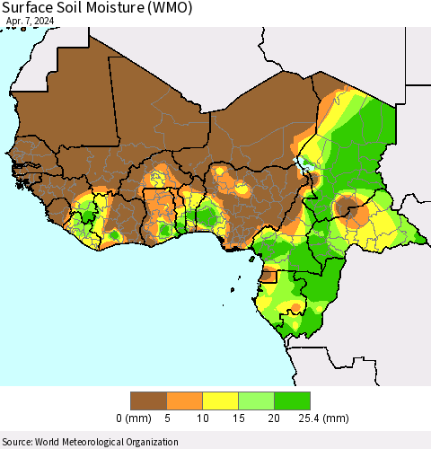 Western Africa Surface Soil Moisture (WMO) Thematic Map For 4/1/2024 - 4/7/2024