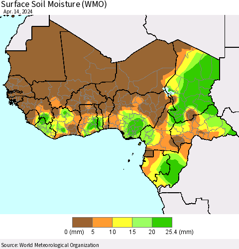 Western Africa Surface Soil Moisture (WMO) Thematic Map For 4/8/2024 - 4/14/2024