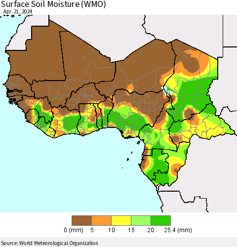 Western Africa Surface Soil Moisture (WMO) Thematic Map For 4/15/2024 - 4/21/2024