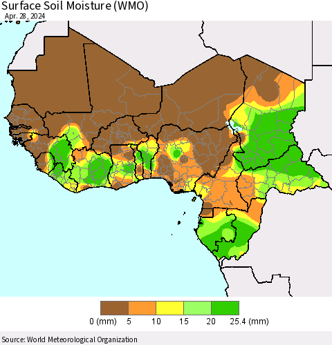 Western Africa Surface Soil Moisture (WMO) Thematic Map For 4/22/2024 - 4/28/2024