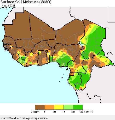 Western Africa Surface Soil Moisture (WMO) Thematic Map For 4/29/2024 - 5/5/2024