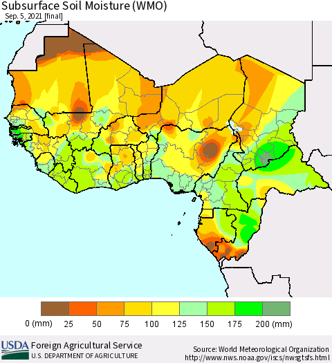 Western Africa Subsurface Soil Moisture (WMO) Thematic Map For 8/30/2021 - 9/5/2021