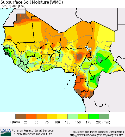 Western Africa Subsurface Soil Moisture (WMO) Thematic Map For 9/13/2021 - 9/19/2021